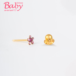 Brinco Baby Daisy Rosa Fúcsia 3mm Dourado